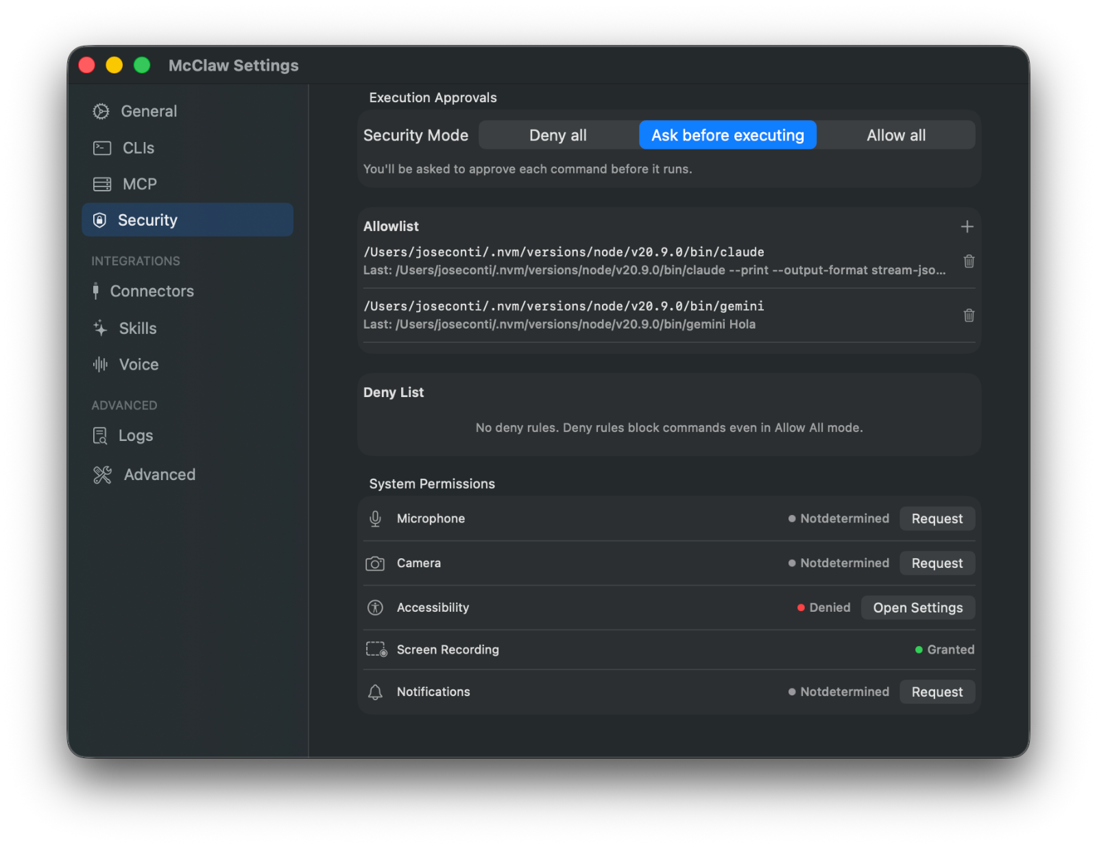 McClaw exec approval security dialog